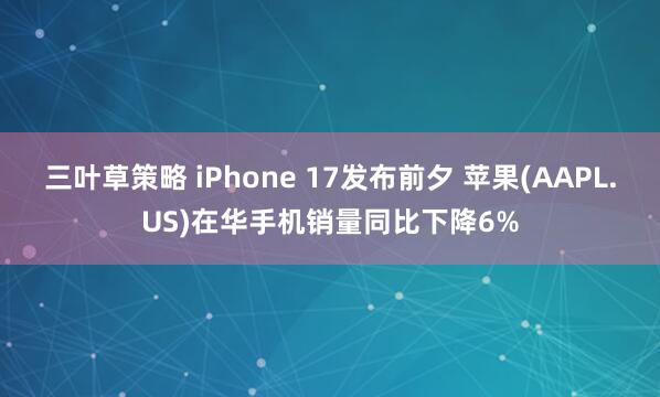 三叶草策略 iPhone 17发布前夕 苹果(AAPL.US)在华手机销量同比下降6%